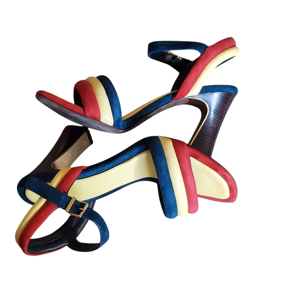 Tory Burch Red and Blue Heels Vibrant Color Block Design - Picture 10 of 16